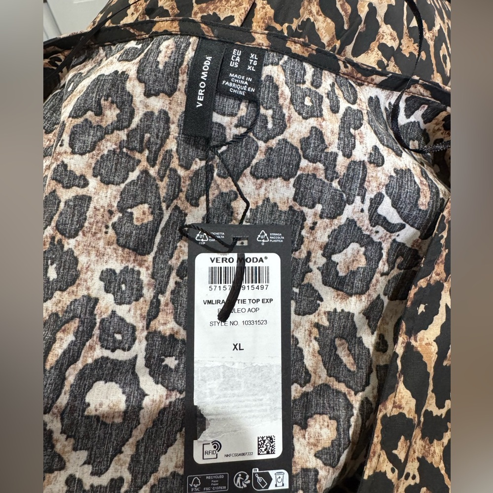 Vero Moda Black and Brown Animal Print Blouse #261 - Picture 3 of 4
